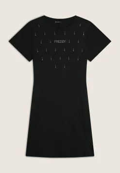 Freddy Vestito Svasato con Strass in Jersey Modal-Donna Abiti